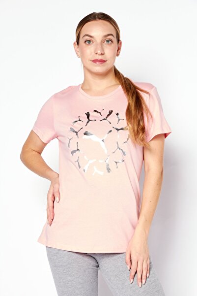 Puma بلوزة رياضية نسائية بأكمام قصيرة للتدريب، باللون الوردي