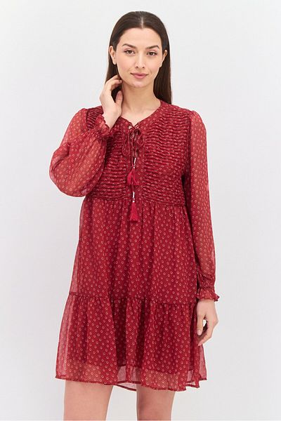 Pepe Jeans Women Allover Print Mini Dress, Maroon Combo