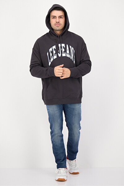 Lee Men Hooded Long Sleeves Varsity Sweatshirt, Washed Black