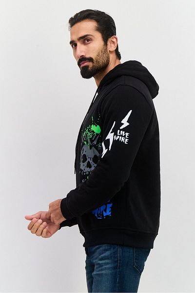 Modern Culture Men Hooded Textured Long Sleeves Sweatshirt, Black Combo