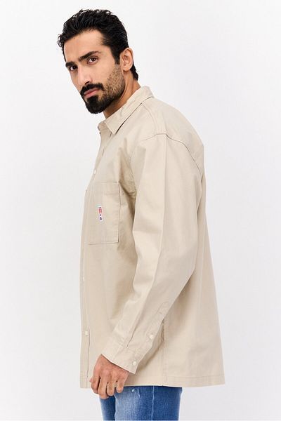 WRANGLER Men Crew Neck Brand Logo Long Sleeve Shirt, Beige