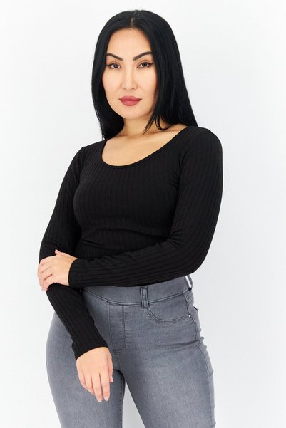 Don't Call Me Jennyfer Women Ribbed Long Sleeve Bodysuit, Black