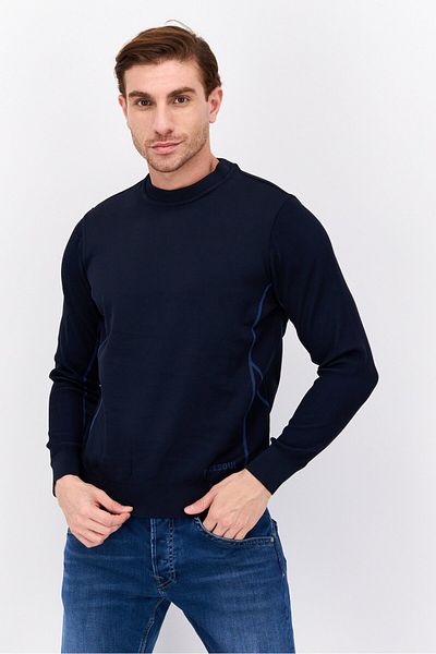 freesoul Men Crew Neck Plain Long Sleeve Sweatshirt, Navy Blue
