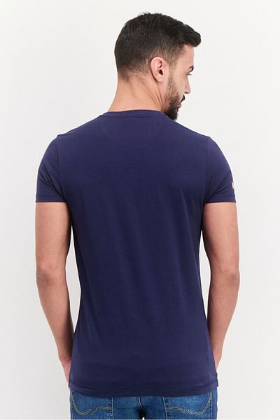 Canadian Peak Men V Neck Short Sleeves Embroidered T-Shirts, Navy Combo