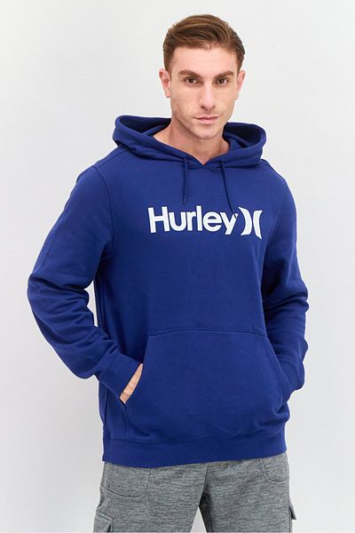 Hurley Men Hooded Long Sleeve Brand Logo Sweatshirt, Navy