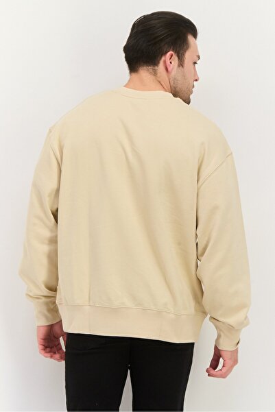 Esprit Men Crew Neck Long Sleeves Brand Logo Sweatshirt, Beige