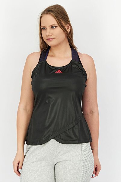 adidas Women Halted Textured Brand Logo Tank Top, Black
