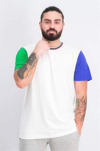 Puma Men Crew Neck Short Sleeve Colorblock T-shirt, White Combo