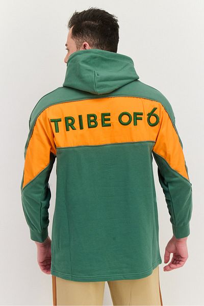 Tribe of 6 Men Embroidered Logo Hooded Sweatshirt, Green