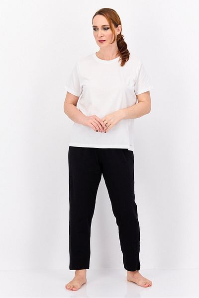 French Connection Women 2 Piece Short Sleeve Plain Top And Bottom Pajama Set, White