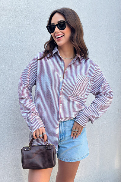 King Brothers Női ing Boyfriend Oversize piros csíkos ing Új szezon színes ing