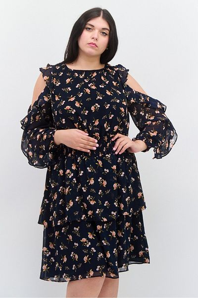 1 State Women Plus Size Floral Print Midi Dress, Navy Combo