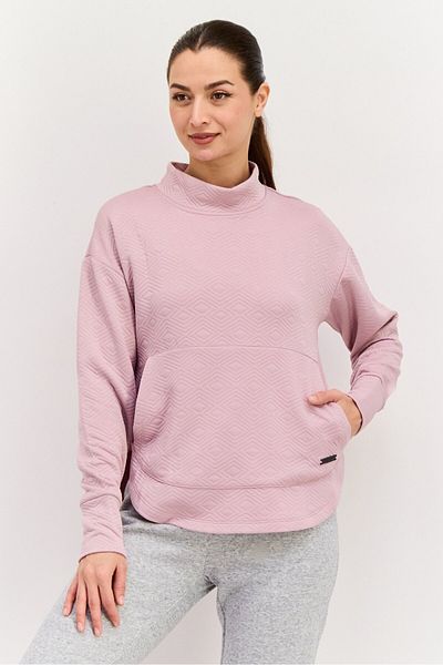 Nine West Women Mock Neck Textured Long Sleeve Sweatshirt, Mauv