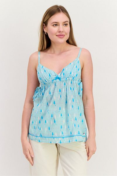 Hilfiger Denim Women Sweetheart Neck Sleeveless Allover Print Tank Top, Blue Combo
