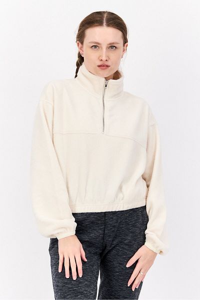 NIA Women High Neck Long Sleeve Solid Sweatshirt, Cream