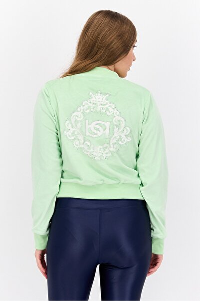 Bebe Women Band Collar Long Sleeve Graphic Print Sweatshirts, Pistachio Green