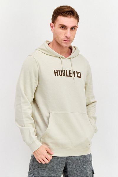 Hurley Men Hooded Long Sleeve Brand Logo Sweatshirt, Light Grey
