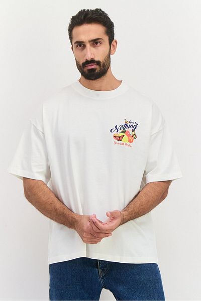 Good For Nothing Men Crew Neck Short Sleeve Graphic Print T-shirts, Off White Combo