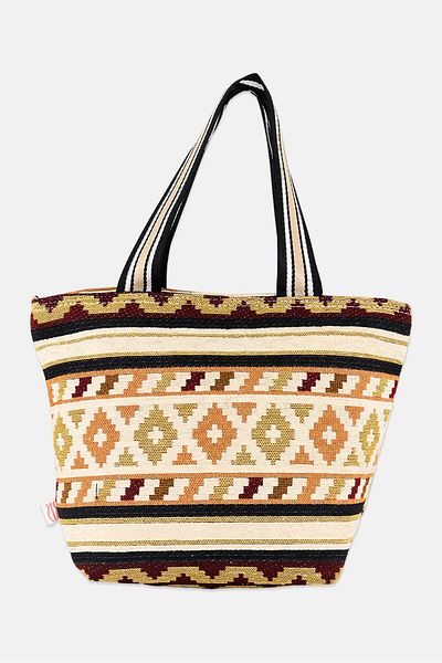IRIS Women Textured Tote Bag 25 H x 35 L x 15 W cm, Brown