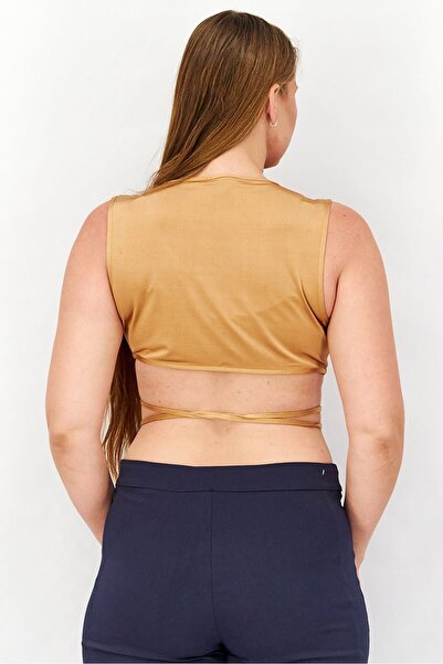 Asos Design Women Round Neck Sleeveless Metallic Crop Top, Bronze