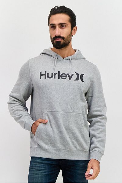 Hurley Men Hooded Long Sleeves Brand Logo Sweatshirt, Grey