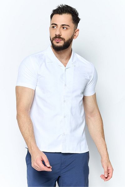 Modern Culture Men Regular Fit Plain Short Sleeve Casual Shirts, White