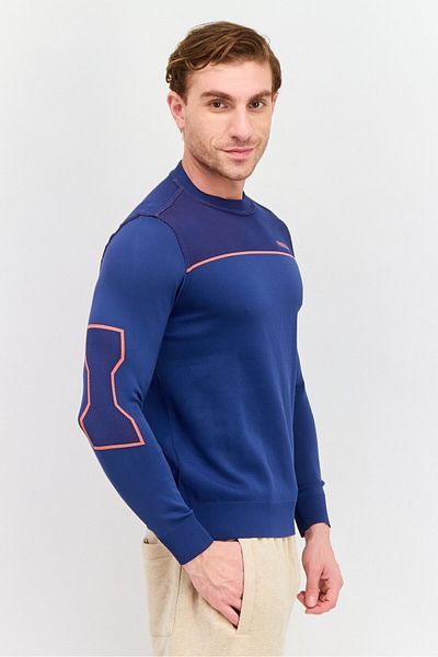 freesoul Men Crew Neck Long Sleeves Brand Logo Sweatshirt, Slate Blue