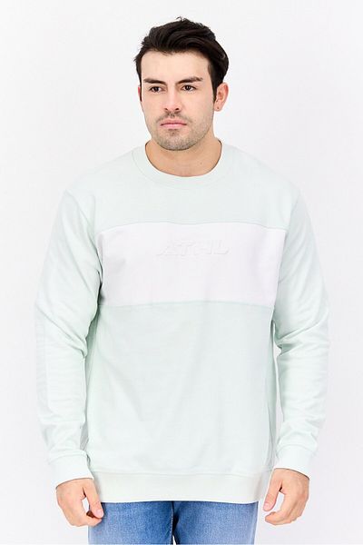 CELIO Men Crew Neck Textured Long Sleeves Sweatshirt, Mint Green