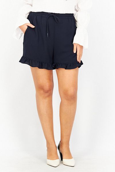 NA-KD Women Drawstring Plain Basic Shorts, Dark Navy