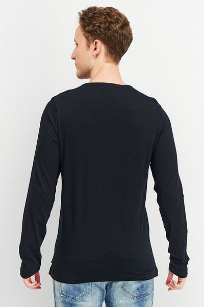 French Connection Men Round Neck Long Sleeve Plain T Shirt, Black