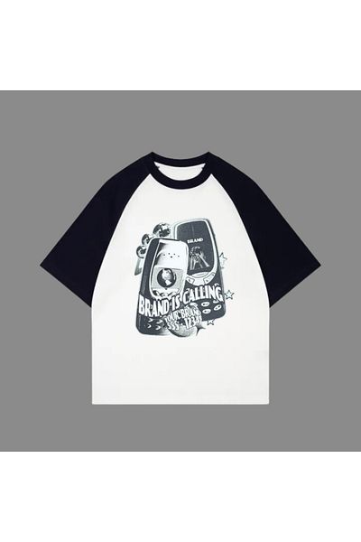 Touz Moda Λευκό Unisex Μαύρο Μπλουζάκι μάρκας Raglan Calling
