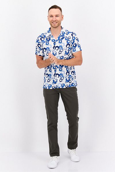 Perry Ellis Men Regular Fit Allover Print Short Sleeves Casual Shirt, White