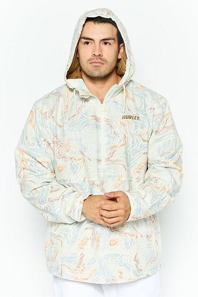 Hurley سترة رياضية للرجال بغطاء رأس مناسبة للخارج، لون عاجي
