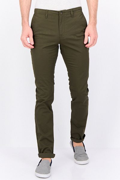 Jules Men Slim Fit Solid Stretchable Chino Pants, Army Green