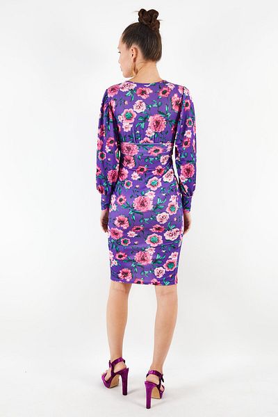 BOOHOO Women Floral Print Long Sleeve Midi Dress, Purple