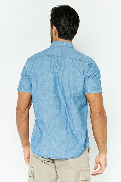 GAP Men Regular Fit Solid Short Sleeves Casual Shirt, Blue