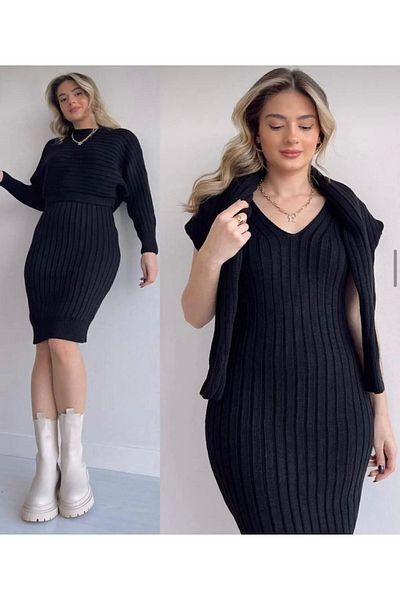 GİYSİ DÜNYASI Tricotaj țesătură pulover rochie set de 2