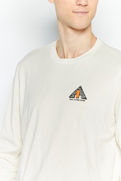 Diesel Men Crew Neck Long Sleeves Brand Logo T-Shirt, Off White