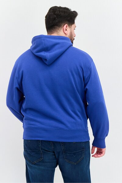 Esprit Men Hood Neck Brand Logo Long Sleeves Hoodie, Blue