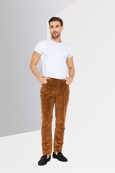 Michael Kors Men Slim Fit Ribbed Corduroy Pants, Brown