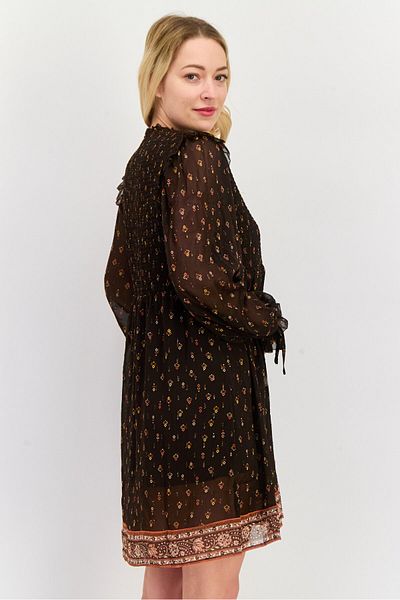 Pepe Jeans Women Allover Print Mini Dress, Brown Combo