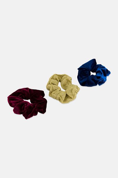Goody Kids Girl 3 Pieces Plain Scrunchies, Gold