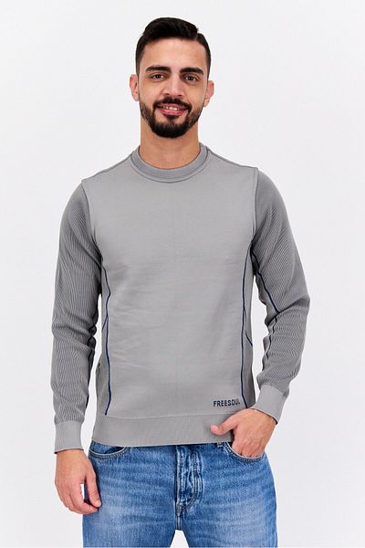freesoul Men Crew Neck Textured Long Sleeves Sweatshirt, Grey