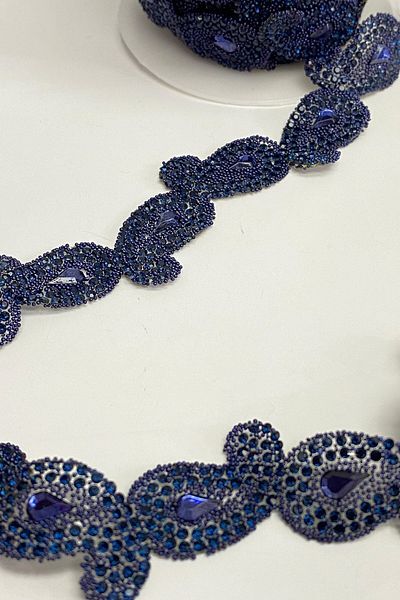 Hayalperest boncuk Navy Blue Shawl Pattern Iron-On Strip Stone Sconce