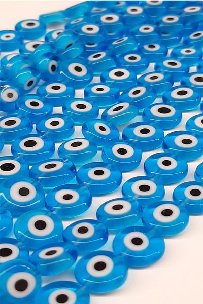 Hayalperest boncuk Blue Color Flat Glass Evil Eye Bead