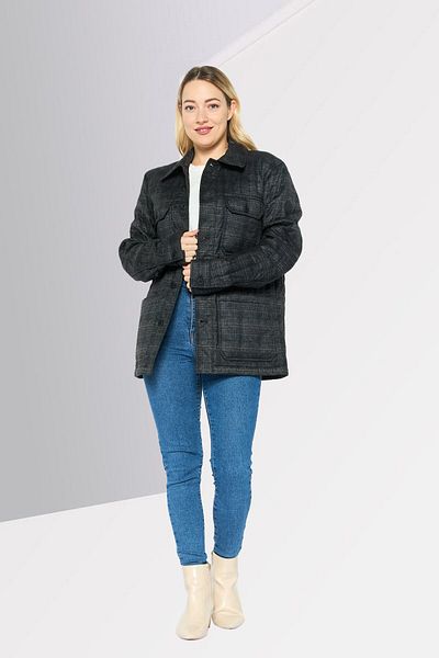 Michael Kors Women Plaid Long Sleeve Jacket Shirt, Charcoal