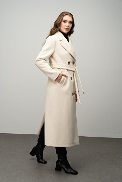 Olcay Exclusive Double-breasted Coat - Point Detail, ECKRU 3055