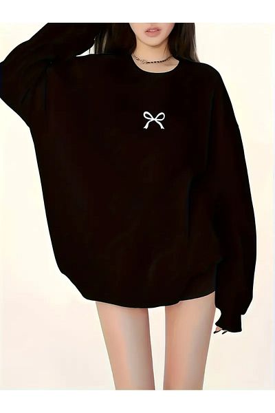 Pink Sky Heart Button Printed Crew Neck Sweatshirt