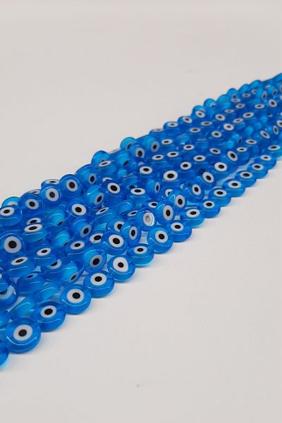 Hayalperest boncuk Blue Color Flat Glass Evil Eye Bead