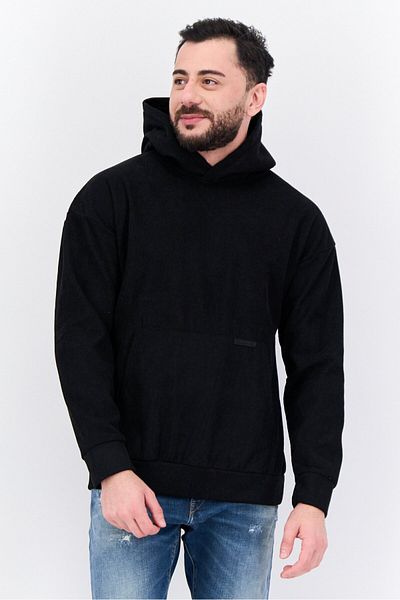 Members Only Men Hooded Corduroy Long Sleeves Sweatshirt, Black